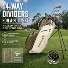 Load image into Gallery viewer, wosofe 14-Way Golf Stand Bag, Waterproof PU Leather Olive Green Vintage
