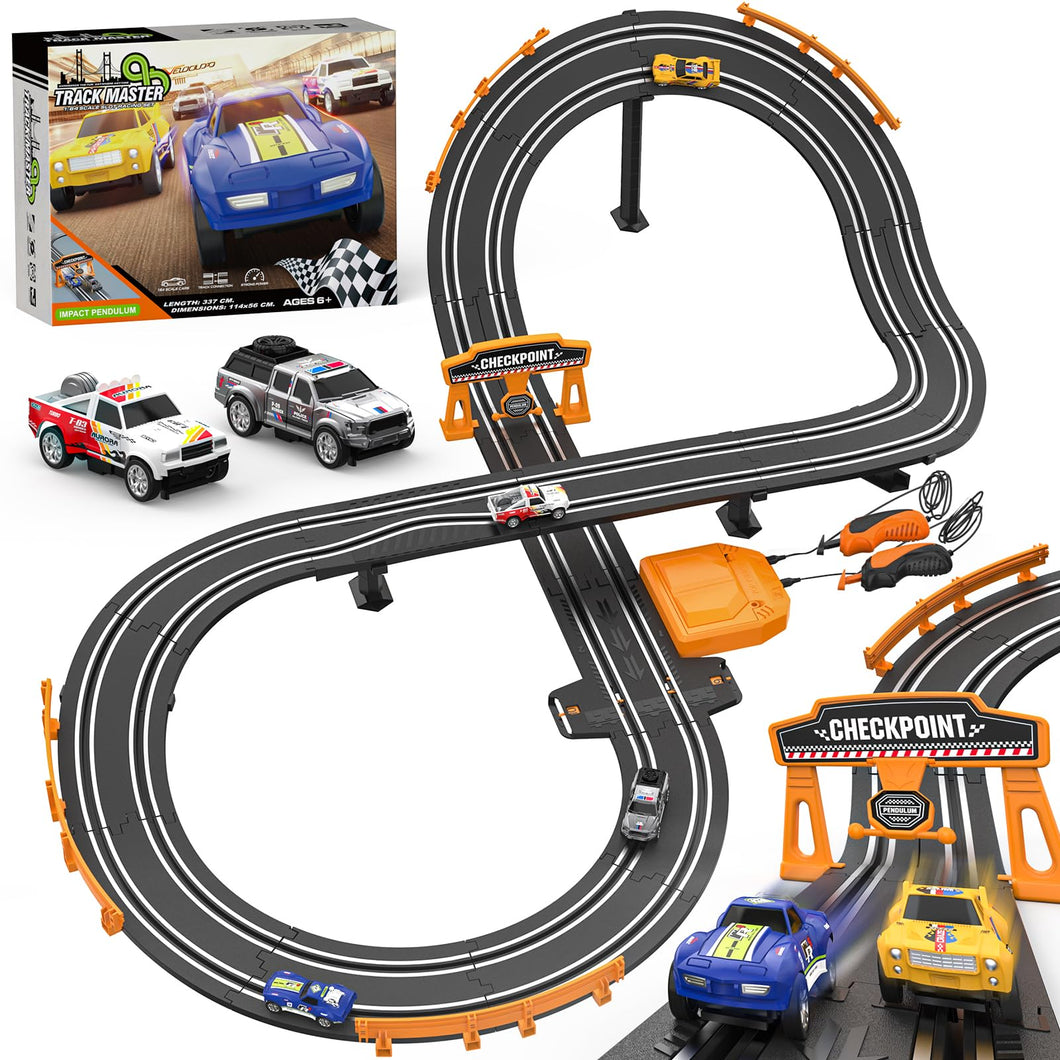 Slot Car Race Track Sets with 1:64 High-Speed Slot Cars, Battery or Electric Car Track, Dual Racing Game Lap Counter Circular