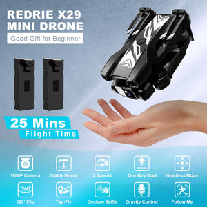Mini Drone with Camera for Kids Adults-1080P FPV Camera Foldable Drone with Stable Altitude Hold, Gestures Selfie, Waypoint Fly, 2 Batteries