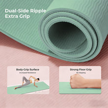 Load image into Gallery viewer, Keep 72" x 24" TPE Yoga Mat Non Slip, 1/4 Inch (6mm) Exercise Mat for Home Workout, Gym, Yoga, Pilates &amp; Stretching with Carrying Strap, Oat White, Mint green
