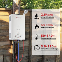 Load image into Gallery viewer, CAMPLUX 2.64 GPM Propane Portable Gas WaterHeater, 68,000 BTU Outdoor Tankless CampingWater Heater with Digital Display, White,BW264
