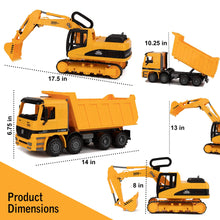 Load image into Gallery viewer, Toy To Enjoy Construction Toys - Excavator &amp; Dump Truck Toy for Kids (Set of 2) – Moveable Claw &amp; Lifting Back – Garbage Truck &amp; Bulldozer Digger
