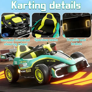 12V 12Ah Electric Go Kart for Kids, Drift Kart with Remote Control, Ride On Go Cart with Slow Start Function, Blue
