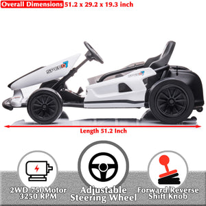 sopbost 24V 10Ah Electric Go Kart with Drifting Function for Big Kids Age 6+, 2WD Ride On Car - White