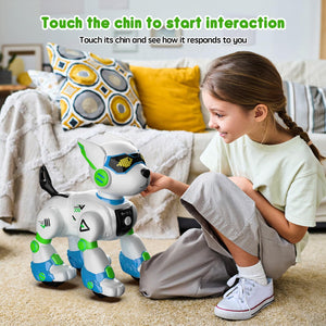 Kids Remote Control Interactive Robotic Pet Smart Programmable Puppy Electric Intelligent Robo with Voice Control RC Music (Green)