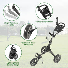 Load image into Gallery viewer, KVV 3 Wheel Foldable/Collapsible Golf Push Cart Ultra Lightweight Smallest Folding Size, New-Version Scorecard Holder Umbrella Holder Included
