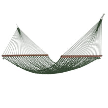 Load image into Gallery viewer, Hatteras Hammocks Deluxe Green DuraCord Rope Hammock – 13 ft. x 60 in., 2-Person, 450 lb Capacity, Cumaru Spreader Bar, Zinc-Plated Hardware – Handcrafted in The USA
