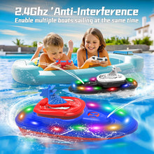 Load image into Gallery viewer, Spider-Shaped Remote Control Boat for Pool, RC Boats 2-Pack Summer Toys with Water Spray for Kids, LED Lights (Blue &amp; Red)
