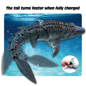 Remote Control Dinosaur Toys for Kids 3 4 5 6 7, Mosasaurus Diving Toys RC Boat with Light and Spray Water for Swimming