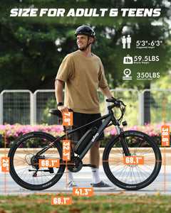 Racer Electric Bike for Adults - 21-Speed Mountain Lightweight Ebike with Peak 750W 22MPH Brushless Motor, Black