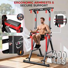 Load image into Gallery viewer, Power Tower Pull Up Bar Free Standing,13-Level Adjustable Height Dip Station with X-Frame Stability, Multi-Grip Handles, Backrest, Home Gym Strength Training Equipment 400LBS

