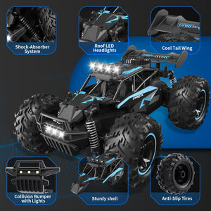 Remote Control Car, 2.4GHz 20-25KM/H Variable Speed Turbo 2-Speed Acceleration High Speed RC Car, 1:16 Off-Road Monster Truck with LED Lights