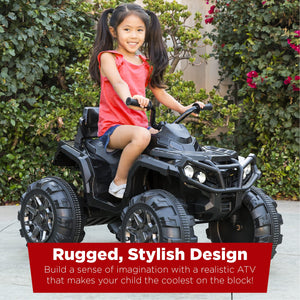 12V Kids Ride-On Electric ATV, 4-Wheeler Quad Car Toy w/Bluetooth Audio, 3.7mph Max Speed - Black