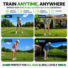 Load image into Gallery viewer, Golf Alignment Sticks Holder – Golf Swing Plane Trainer with 3 Alignment Sticks, Heavy Duty Metal Base Plate, Adjustable Golf Swing Training Aid for Swing Path, Ball Striking, Posture &amp; Alignment

