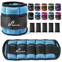 Load image into Gallery viewer, Sportneer Adjustable Ankle Weights Set - 1 Pair (2-10 lbs) Removable Sandbags -Blue
