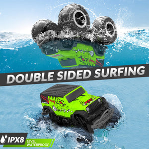 Amphibious Remote Control Car 2.4GHz 1:20 All Terrain Off-Road RC Car Remote Control Boat Gifts for Kids Boys Green