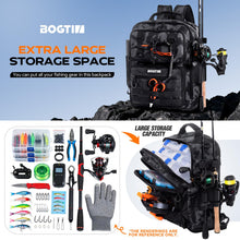 Load image into Gallery viewer, Fishing Gear Backpack with Tackle Box and 2 Rod Holders,Lure Kit &amp; Tool Set
