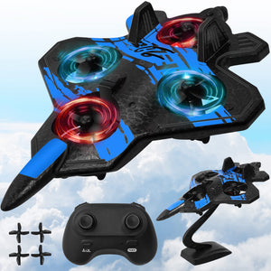 Remote Control Airplane for Beginners, 2.4GHz V17 Jet Fighter Stunt RC Airplanes, ABS, 3D Flip, Stunt Roll,Blue