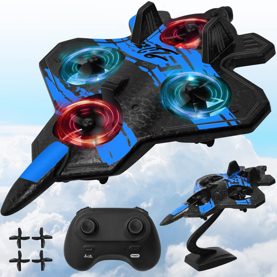 Remote Control Airplane for Beginners, 2.4GHz V17 Jet Fighter Stunt RC Airplanes, ABS, 3D Flip, Stunt Roll,Blue