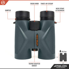 Load image into Gallery viewer, Athlon Optics 8x42 Midas UHD Gray Binoculars with ED Glass for Adults and Kids, High-Powered Binoculars for Hunting, Birdwatching, and More
