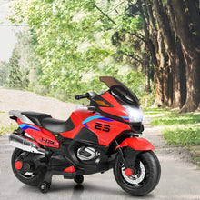 Load image into Gallery viewer, 12V Kids Motorcycle, Battery Powered Electric Vehicle for Kids, Training Wheels, LED Lights, Foot Pedal (Red)
