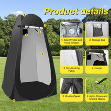 Load image into Gallery viewer, Portable Camping Bathroom Shower Tent Kit, Outdoor Pop Up Privacy Changing Tent with 5 Gallon Shower Bag-(Nozzle Upgraded)(Black)
