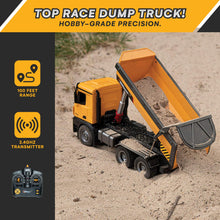 Load image into Gallery viewer, Top Race Remote Control Dump Truck Toy - 1:14 Scale Heavy-Duty Construction Vehicle with 7 lb Load Capacity,
