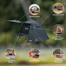 Load image into Gallery viewer, Kakadu Camping Tent Cot, 2 Person, Quick Setup, Folding, Compact, Elevated Tent with BlockOut Rain Fly, Awning Poles, Ultra-Fine Mesh Windows, and Carry Bag
