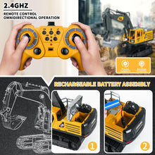 Load image into Gallery viewer, Remote Control Excavator Toys for Boys, 14 Channel 2.4Ghz RC Digger Metal Shovel with Spray, Lights, Sounds, 1:14 Construction Toys
