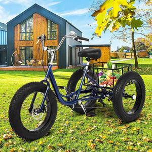 Adult Tricycles 7 Speed, Adult Trikes 20 inch 3 Wheel Bikes, Three-Wheeled Bicycles Cruise Trike with Shopping Basket
