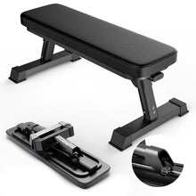 Load image into Gallery viewer, Finer Form Gym Quality Foldable Flat Bench for Multi-Purpose Weight Training and Ab Exercises - Free PDF Workout Chart Included
