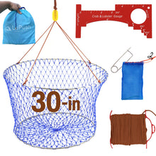 Load image into Gallery viewer, LuPush Crab Ring Trap – 30 inch Collapsible Crab Net with 100ft Rope, Aluminum Ruler, Bait Bag &amp; Clip – 6 Pieces Portable Crab Trap for Easy Storage – Durable Grid Design for Dock &amp; Pier Crabbing
