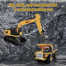 Load image into Gallery viewer, RC Excavator and Dump Truck Toy Set，2.4Ghz Metal Remote Control Construction Vehicle with Light &amp; Sound
