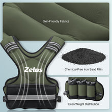 Load image into Gallery viewer, ZELUS Weighted Vest for Men and Women, Adjustable Body Weight Vest Exercise Set for Workouts, 4-10lb/11-20lb/20-32lb with 6 Ironsand Weights for Cardio Strength Training Walking Jogging, 11-20lb Green
