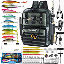 Load image into Gallery viewer, Fishing Gear Backpack with Tackle Box and 2 Rod Holders,Lure Kit &amp; Tool Set
