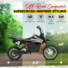 Load image into Gallery viewer, Dirt Rocket Off-Road Motocross Bike–36V Electric Ride-On, Up to 17 mph, Front &amp; Rear Suspension, Hand-Operated Dual Brakes

