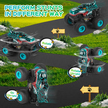 Load image into Gallery viewer, Remote Control Car, 2.4Ghz All Terrain Dinosaur Monster Truck Toys, RC Truck with Music, 3 Lighting Effects, 360 Stunt (Cyan)
