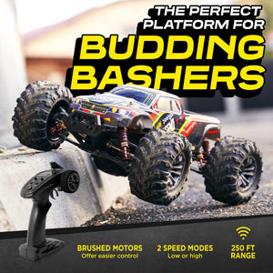 Remote Control Car, Hobby Grade RC Car 1:10 Scale Brushed Motor with Two Batteries, 4x4 Off-Road Waterproof RC Truck, Fast RC Cars