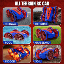 Load image into Gallery viewer, Remote Control Amphibious Gesture RC Boat Car - 4WD Waterproof Stunt Vehicle With LED Lights, Water Beach Pool Toys (Blue &amp; Red)
