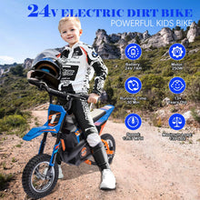 Load image into Gallery viewer, 24V 7AH Kids Ride on Dirt Bike, 250W Strong Motor 13.6MPH Fast Speed Electric Off-Road Motorcycle, Blue
