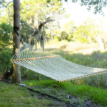Load image into Gallery viewer, Original Pawleys Island Large Oatmeal DuraCord Rope Hammock – 13 ft. x 55 in., 2-Person, 450 lb Capacity, Oak Spreader Bar, Zinc-Plated Hardware, Handcrafted in the USA
