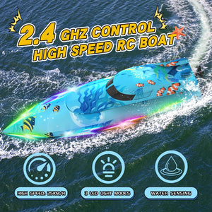 918 RC Boat, Remote Control Boat for Adults, Water Boats with LED Light for Kids, RC Ship, Summer Toys for Pools and Lakes, Toy Gift
