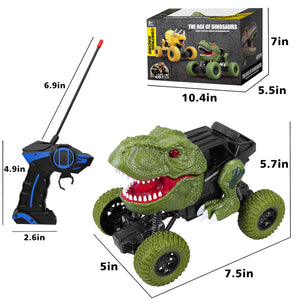 Remote Control Dinosaur Car for Kids Boys, 2.4Ghz All Terrain Remote Control Dinosaur Truck with Light, Rechargeable 4WD