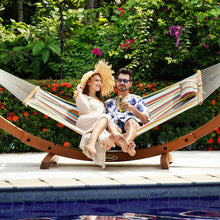 Load image into Gallery viewer, Lazy Daze Sunbrella Fabric Hammock with 13FT Arc Wood Hammock Stand
