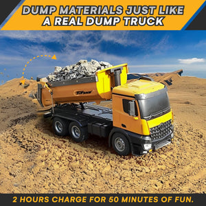 Top Race Remote Control Dump Truck Toy - 1:14 Scale Heavy-Duty Construction Vehicle with 7 lb Load Capacity,