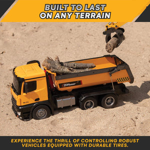 Top Race Remote Control Dump Truck Toy - 1:14 Scale Heavy-Duty Construction Vehicle with 7 lb Load Capacity,
