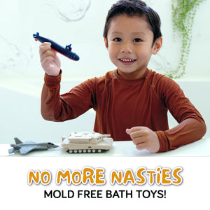 Bath Toys for Kids Ages 4-8, Kids Bath Toys for Boys, Mold Free No Hole Sealed, Soft Durable Army Play Set Submarine Tank Airplane Jet