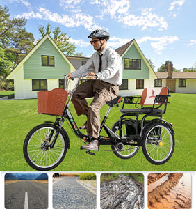 Adult Tricycle Folding Tricycle, Adult Tricycle with seat for Women, Seniors, Men,20 Inch 3-Wheel Bikes (Black)