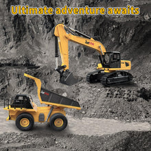 Load image into Gallery viewer, RC Excavator and Dump Truck Toy Set，2.4Ghz Metal Remote Control Construction Vehicle with Light &amp; Sound
