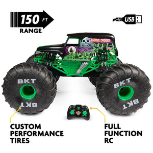 Monster Jam, Official Mega Grave Digger All-Terrain Remote Control Monster Truck, Over 2 Ft. Tall, 1:6 Scale, Kids